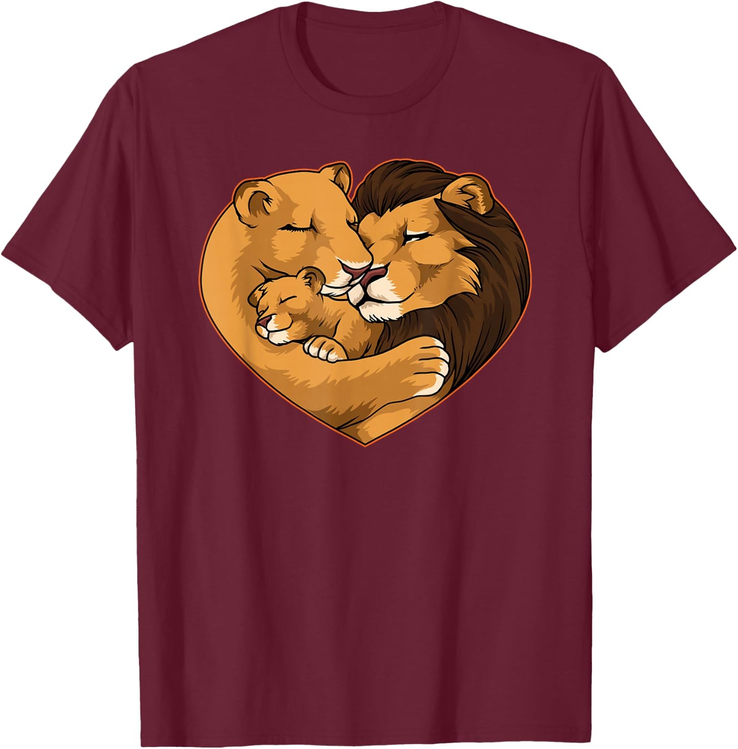 Baby Announcement Lion Family Of Three Parents Matching T-Shirt - T-Shirt | Maroon