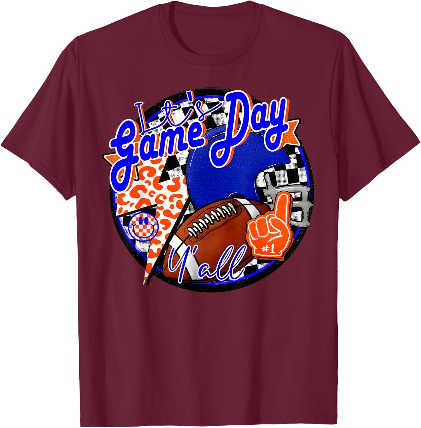 It's Game Day Y'all Retro Football Team Spirit Blue & Orange T-Shirt - T-Shirt | Maroon