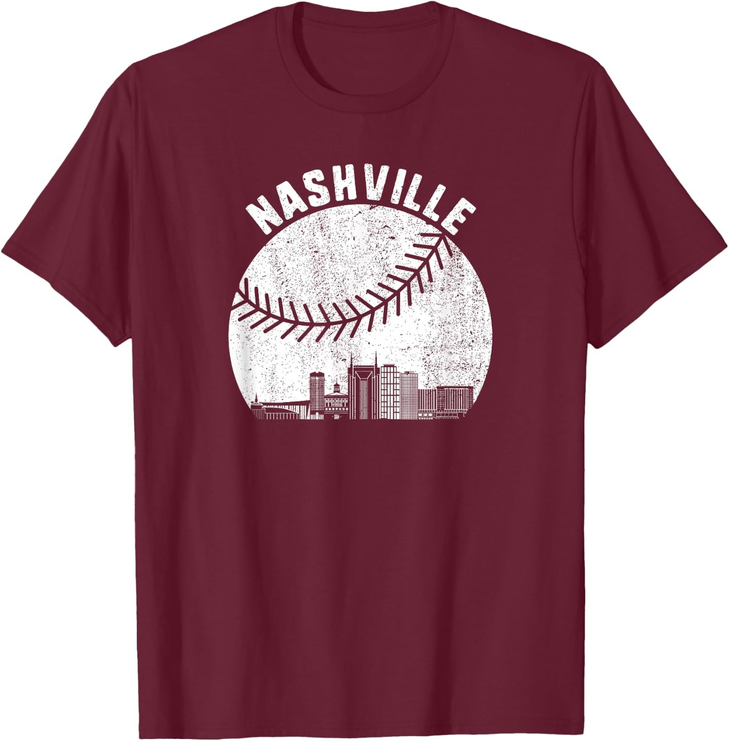 Nashville Skyline Baseball Fan Vintage Nashville Baseball T-Shirt - T-Shirt | Maroon