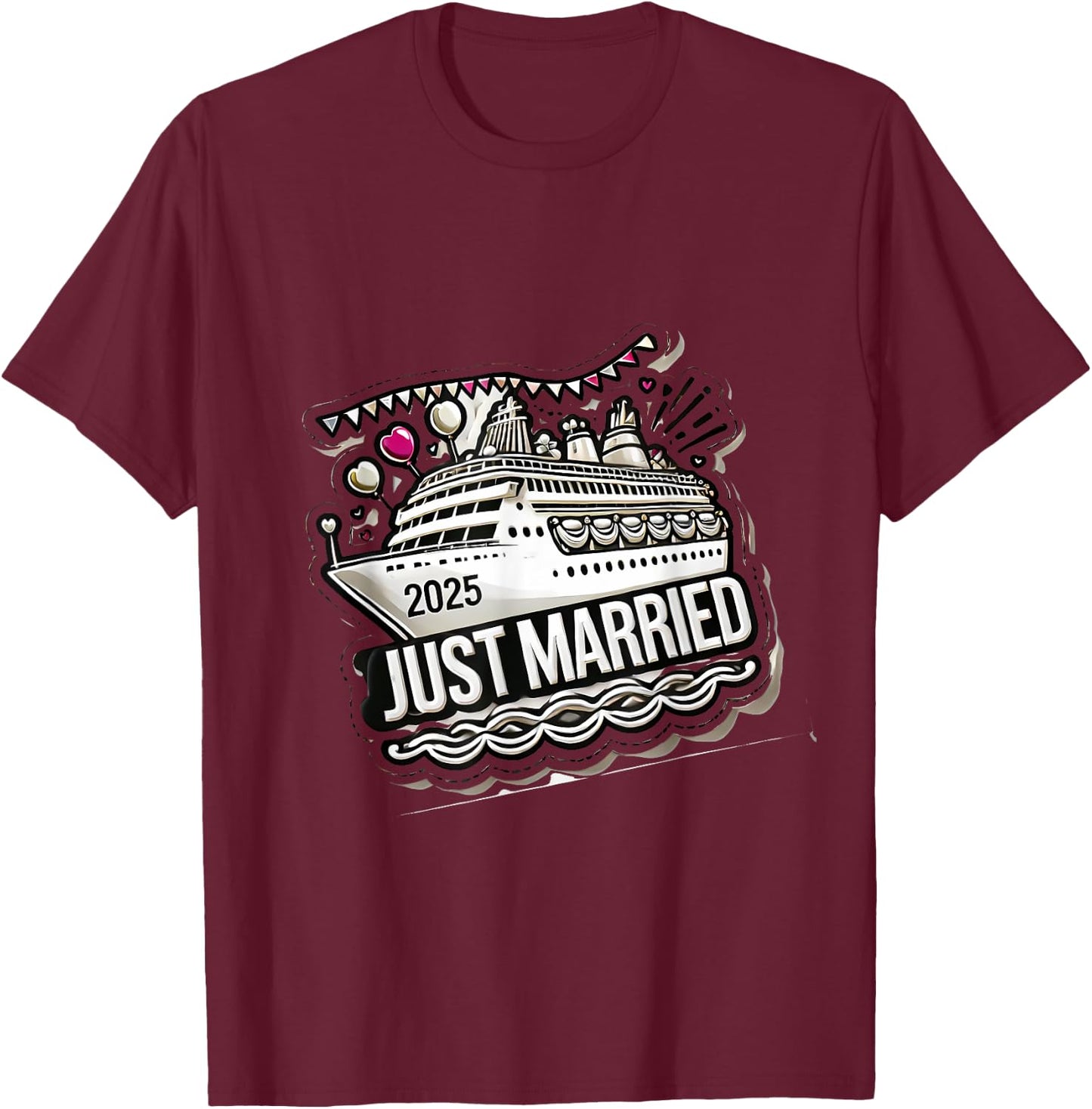 Just Married 2025 Wedding Rings Matching Couple Newlyweds T-Shirt - T-Shirt | Maroon