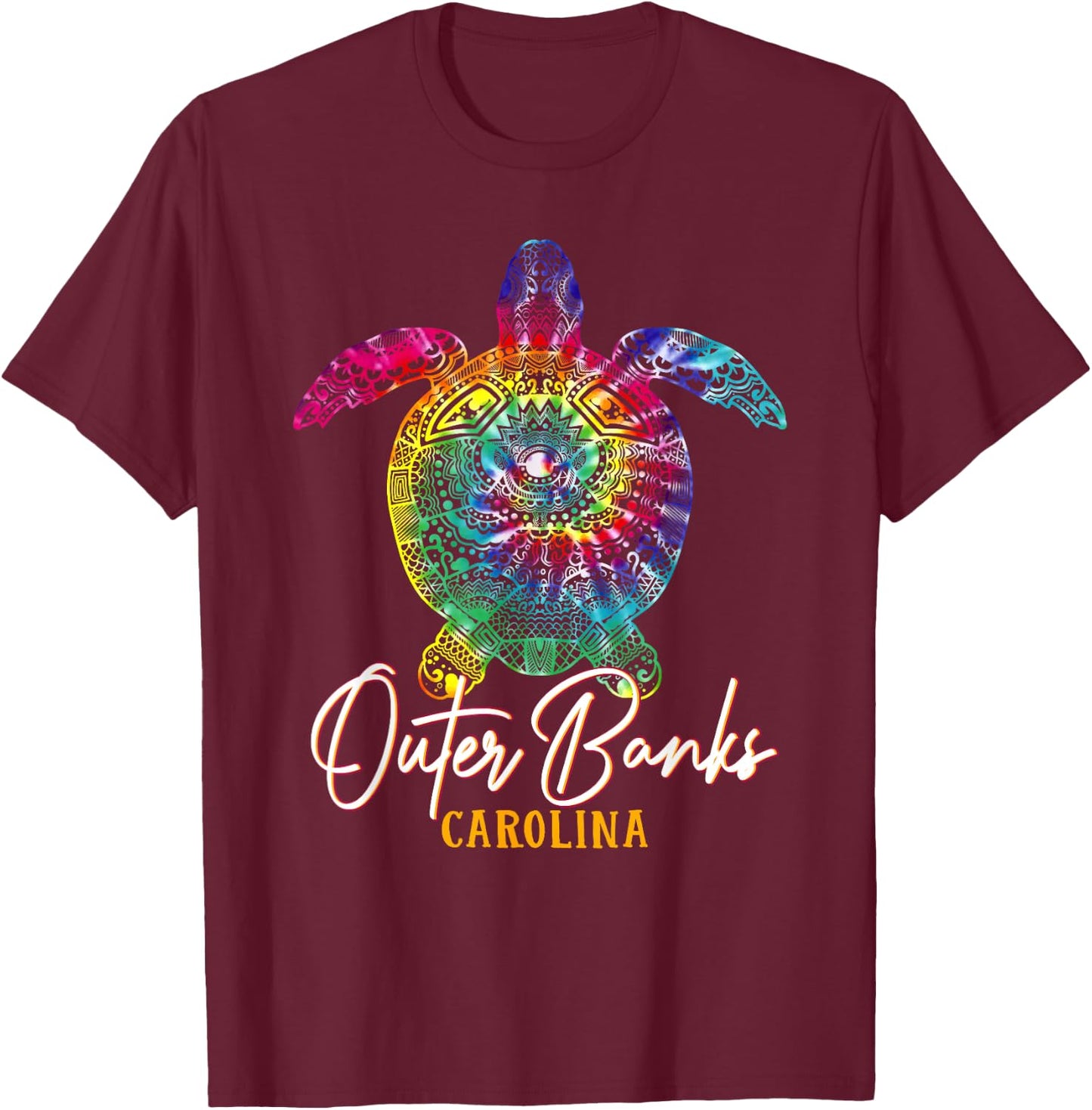 Outer Banks Tie Dye Sea Turtle Carolina Family Vacation T-Shirt - T-Shirt | Maroon