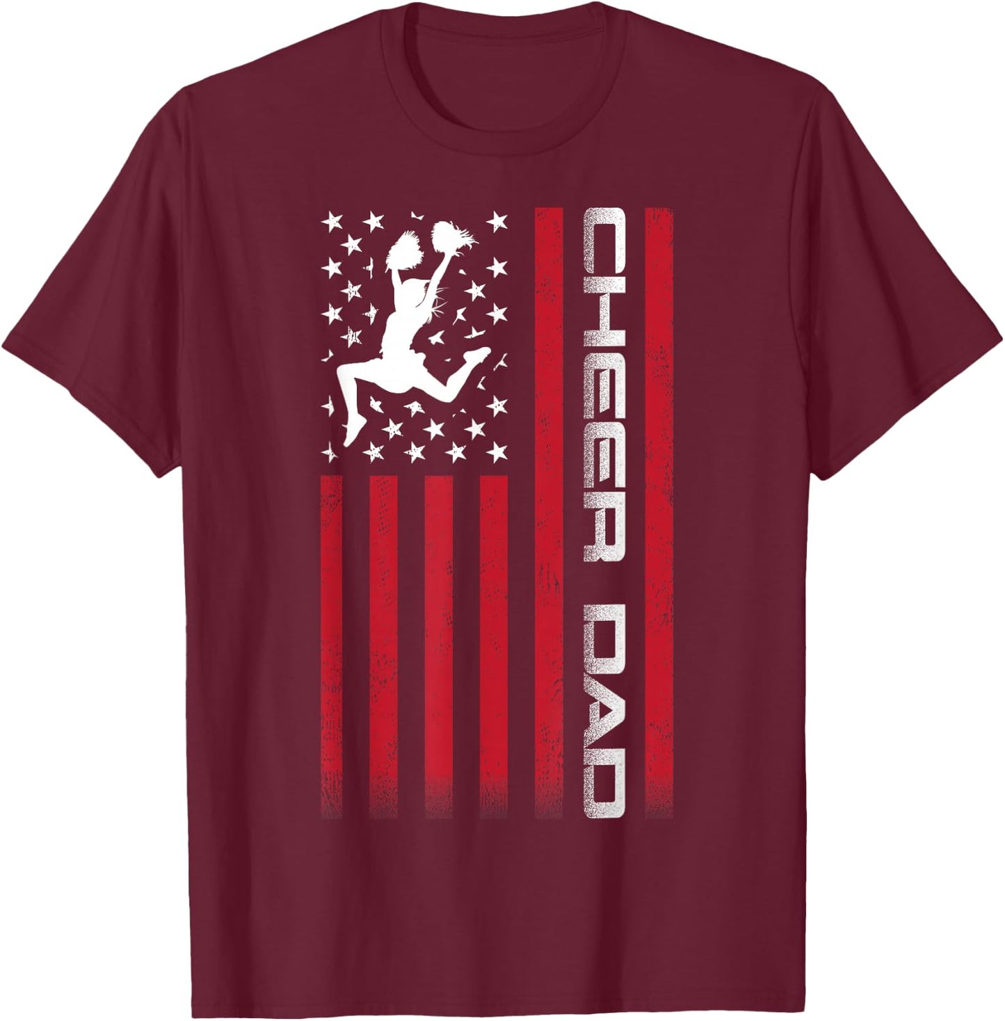 4th of July US Flag Cheer Dad Shirt for Father's Cheer T-Shirt - T-Shirt | Maroon