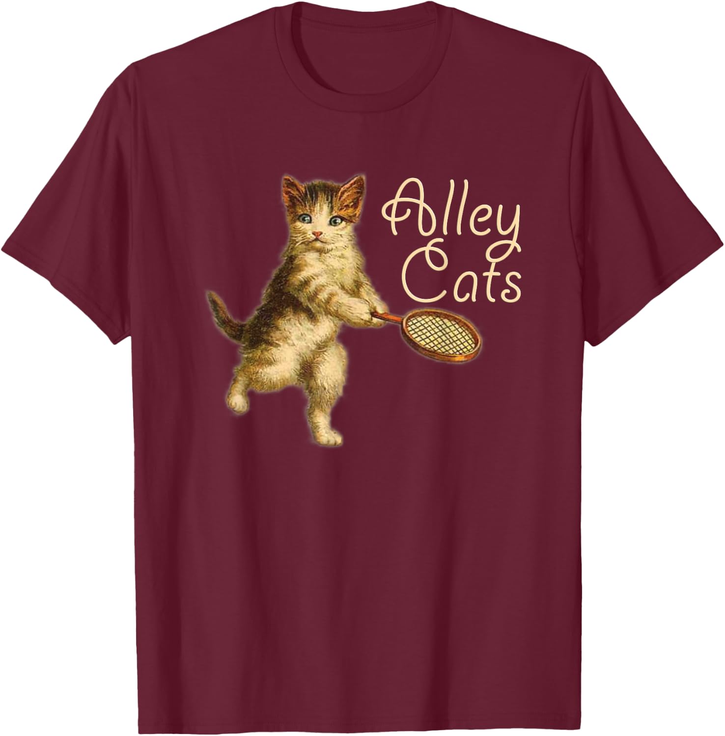 Cute, Funny Alley Cats Tennis T-Shirt - T-Shirt | Maroon