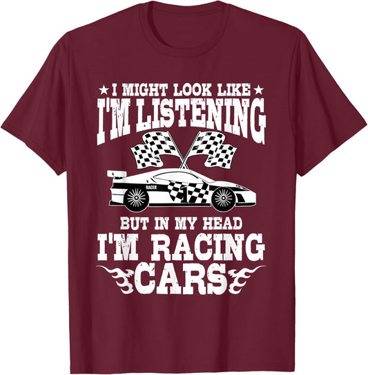 Racer Race Fast Cars Track Racetrack Racing Racers Raceday T-Shirt - T-Shirt | Maroon