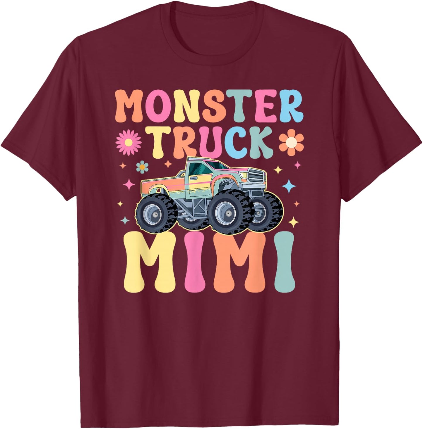 Monster Truck Mimi Groovy Monster Truck Mimi Grandma T-Shirt - T-Shirt | Maroon