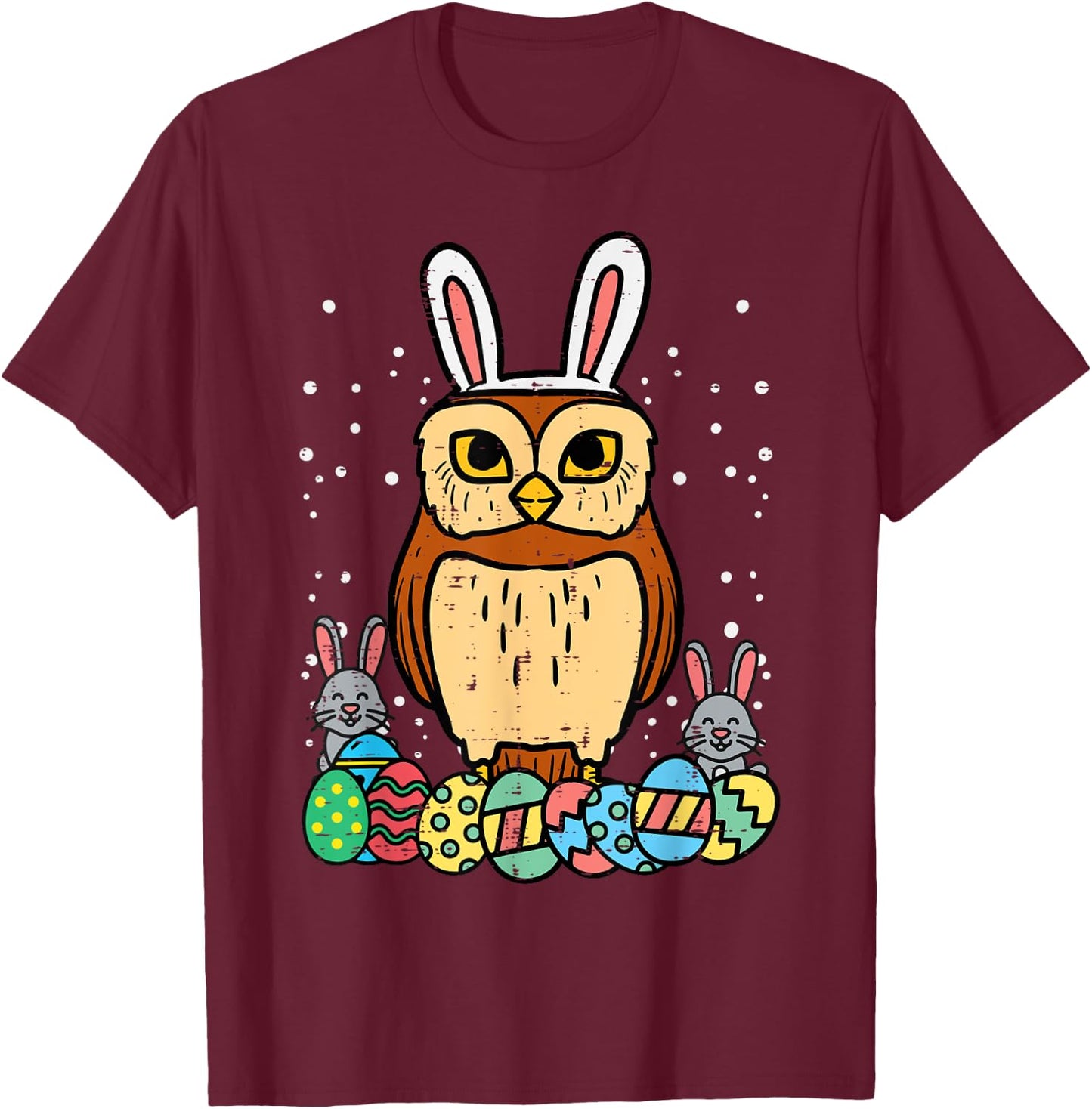 Easter Owl Eggs Bunnies Cute Animal Bird Men Women Kids T-Shirt - T-Shirt | Maroon