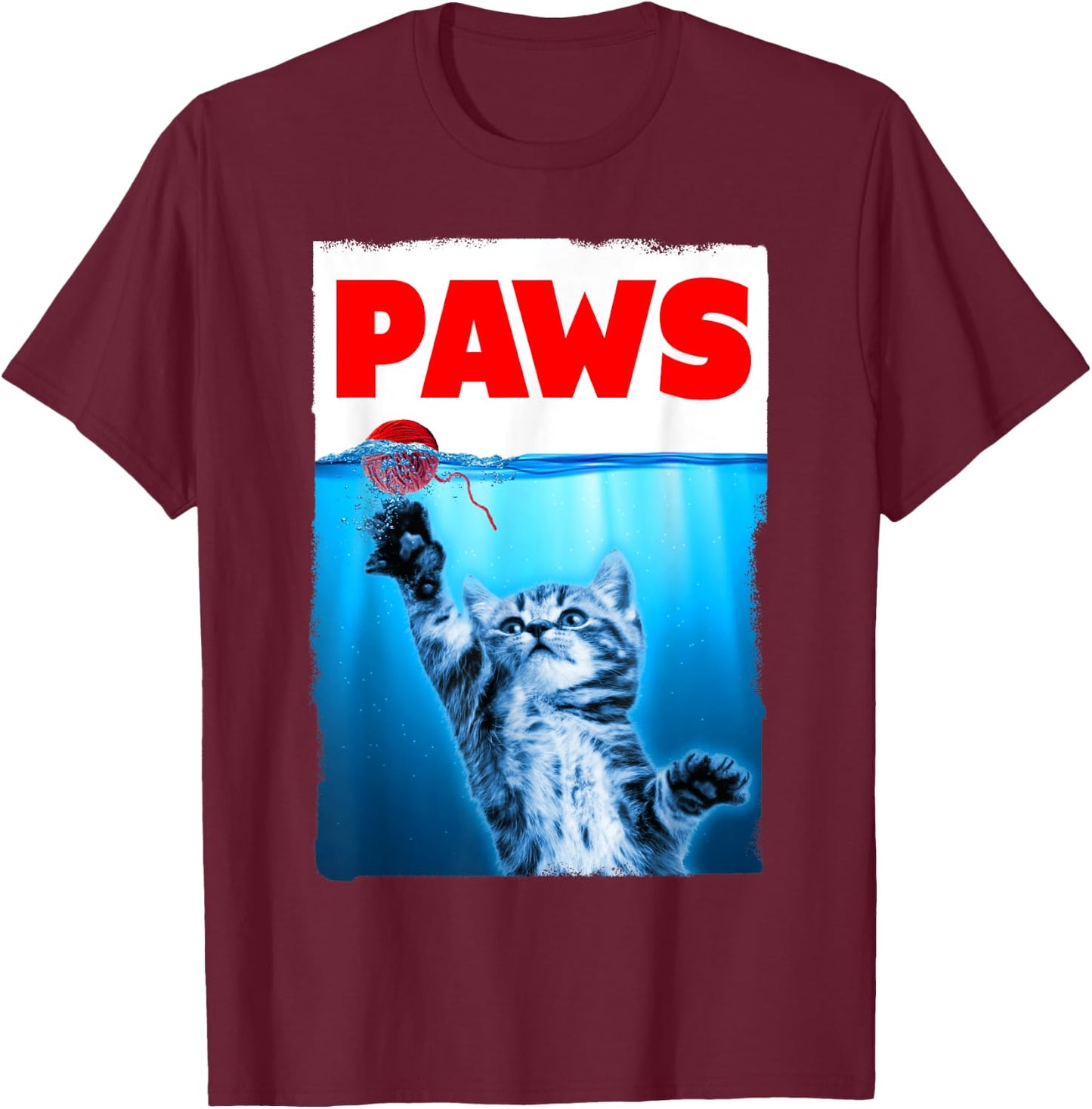 Paws Cat Parody Chasing String Ball T-Shirt - T-Shirt | Maroon