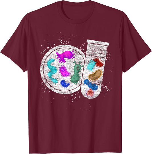 Biology Laboratory Microbiology Science Bacteria T-Shirt - T-Shirt | Maroon