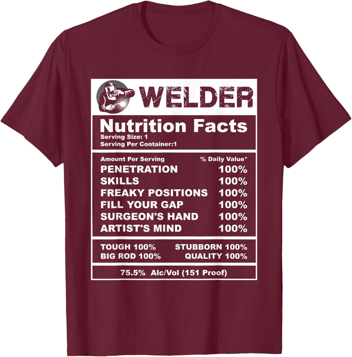 Welder Nutrition Facts Welder T-Shirt - T-Shirt | Maroon
