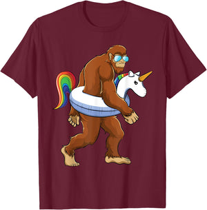 Unicorn Bigfoot Sasquatch Pool Party Boys Girls Funny Summer T-Shirt - T-Shirt | Maroon