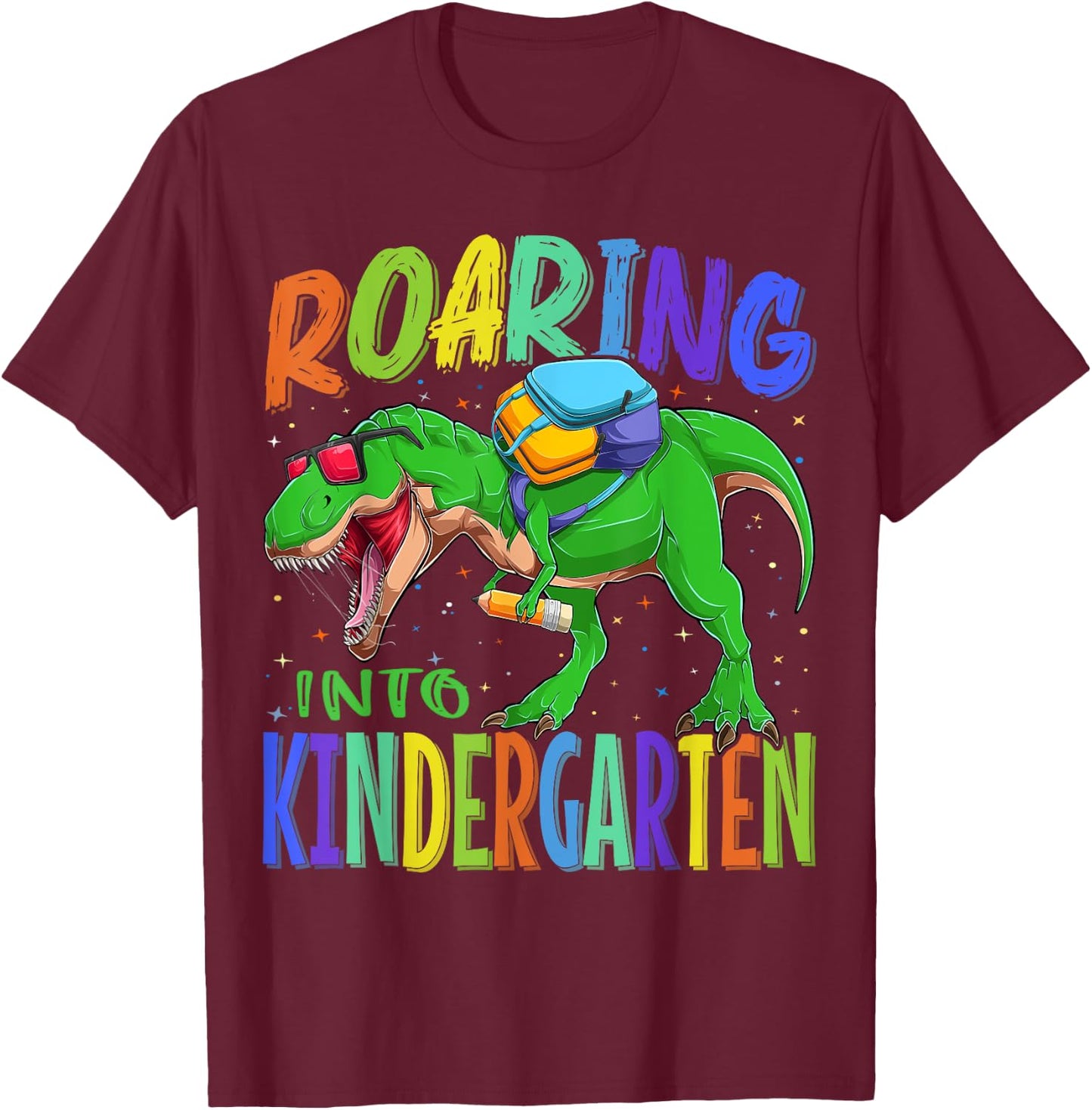 Roaring Into Kindergarten Dinosaur T Rex Back to School Boys T-Shirt - T-Shirt | Maroon