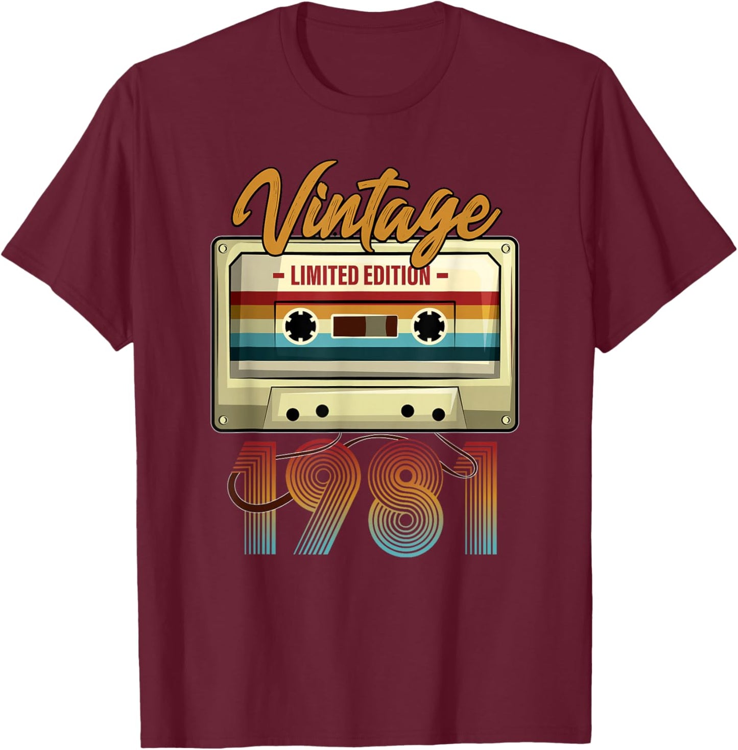 Vintage 1981 44th birthday cassette tape women B-day T-Shirt - T-Shirt | Maroon
