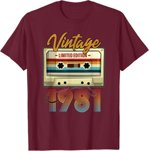 Vintage 1981 44th birthday cassette tape women B-day T-Shirt - T-Shirt | Maroon