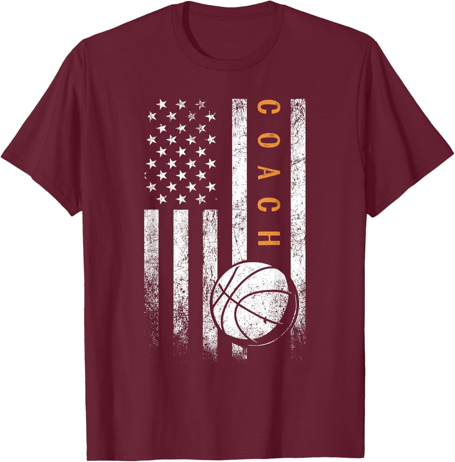 Basketball Coach American Flag Basketball Trainer Coaching T-Shirt - T-Shirt | Maroon