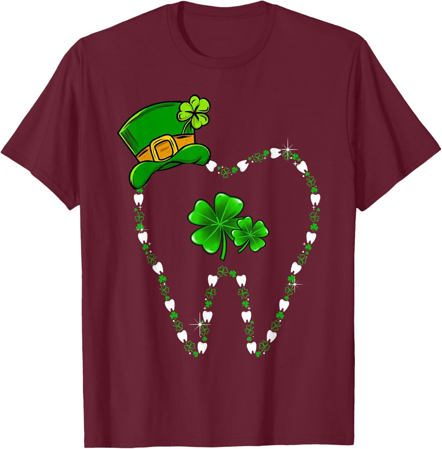 Irish Shamrock Tooth Dental Assistant St Patrick's Day T-Shirt - T-Shirt | Maroon