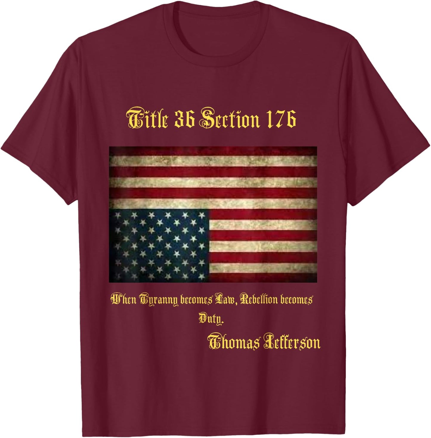 American Flag Distress Upside Down Thomas Jefferson Patriot Small T-Shirt - T-Shirt | Maroon