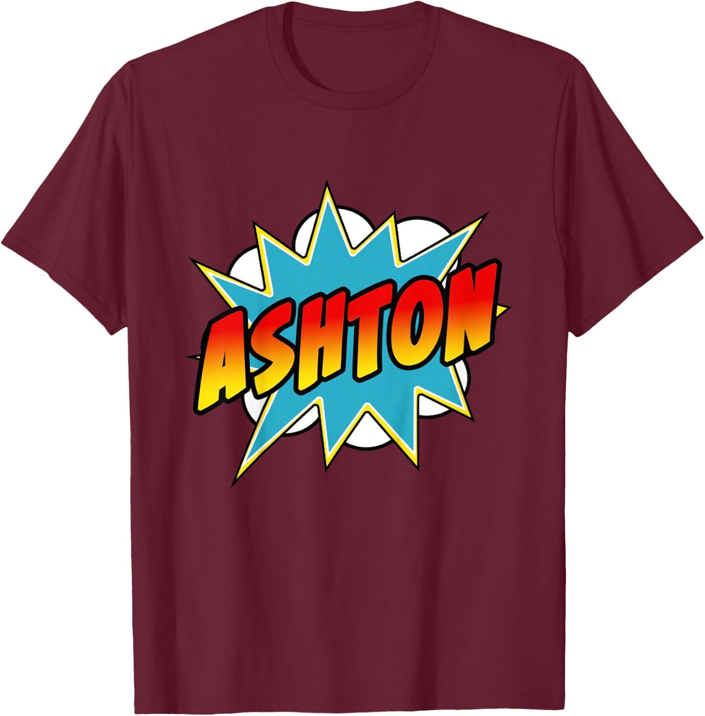 Kids Boys Ashton Name Comic Book Superhero T-Shirt - T-Shirt | Maroon