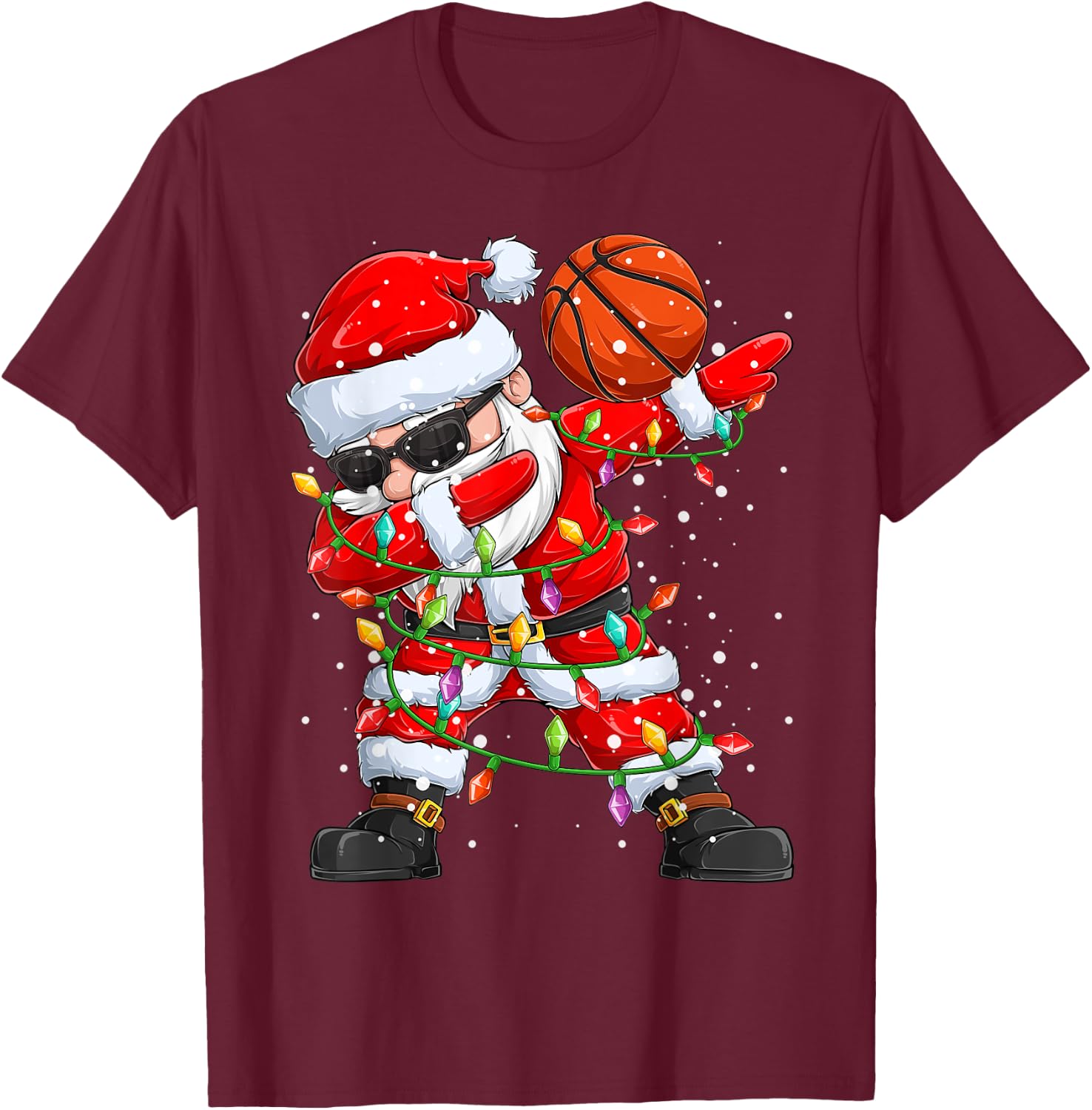 Dabbing Santa Basketball Christmas Tree Lights Kids Dab Xmas T-Shirt - T-Shirt | Maroon