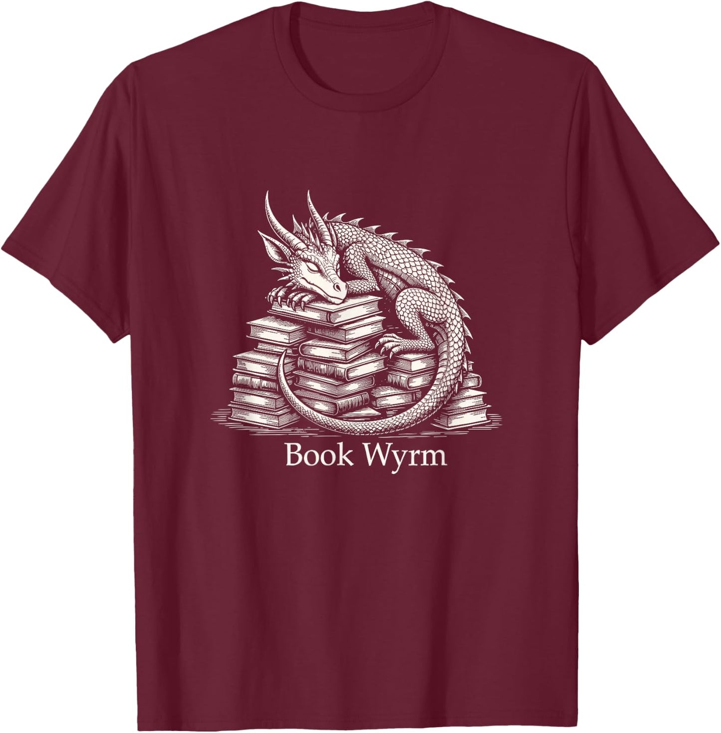 Book Wyrm Fantasy Creature Reading Mythical Art T-Shirt - T-Shirt | Maroon