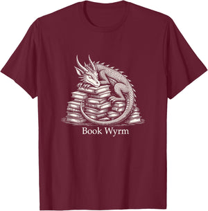 Book Wyrm Fantasy Creature Reading Mythical Art T-Shirt - T-Shirt | Maroon