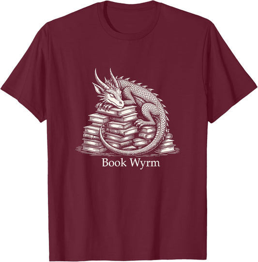 Book Wyrm Fantasy Creature Reading Mythical Art T-Shirt - T-Shirt | Maroon
