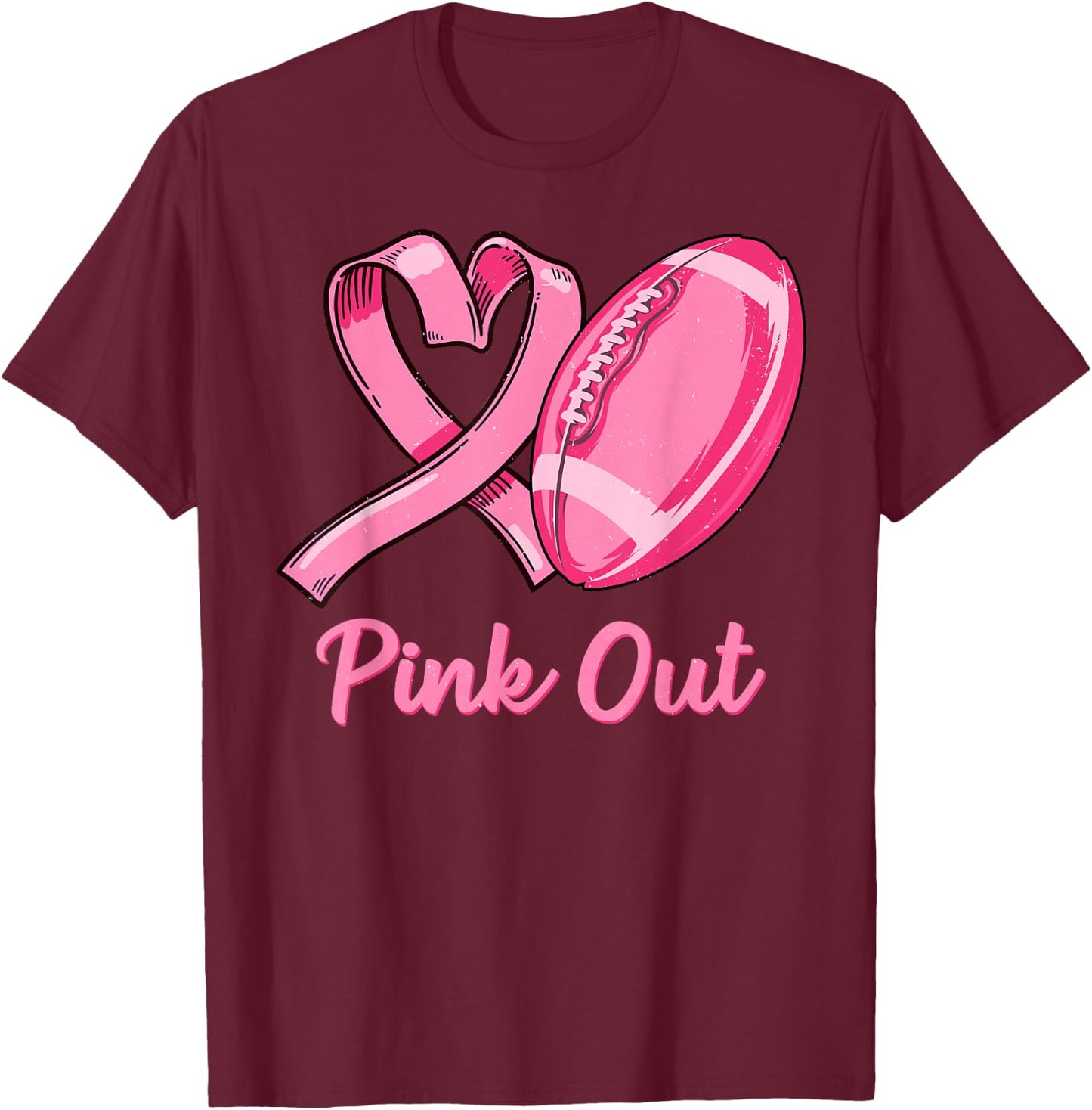 Pink Out Breast Cancer Awareness Bleached Football Mom Girls T-Shirt - T-Shirt | Maroon