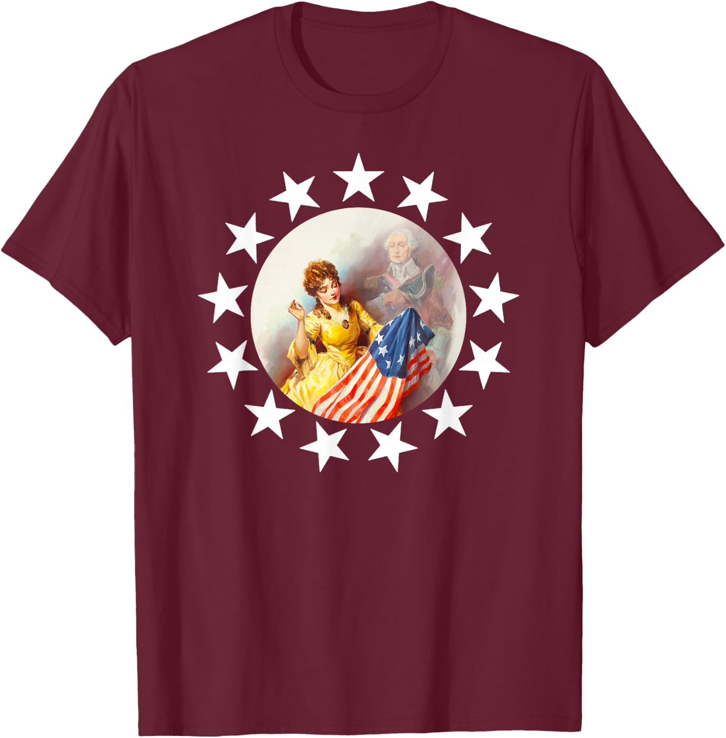 1776 George Washington Betsy Ross Flag Shirt Art-13 Stars T-Shirt - T-Shirt | Maroon