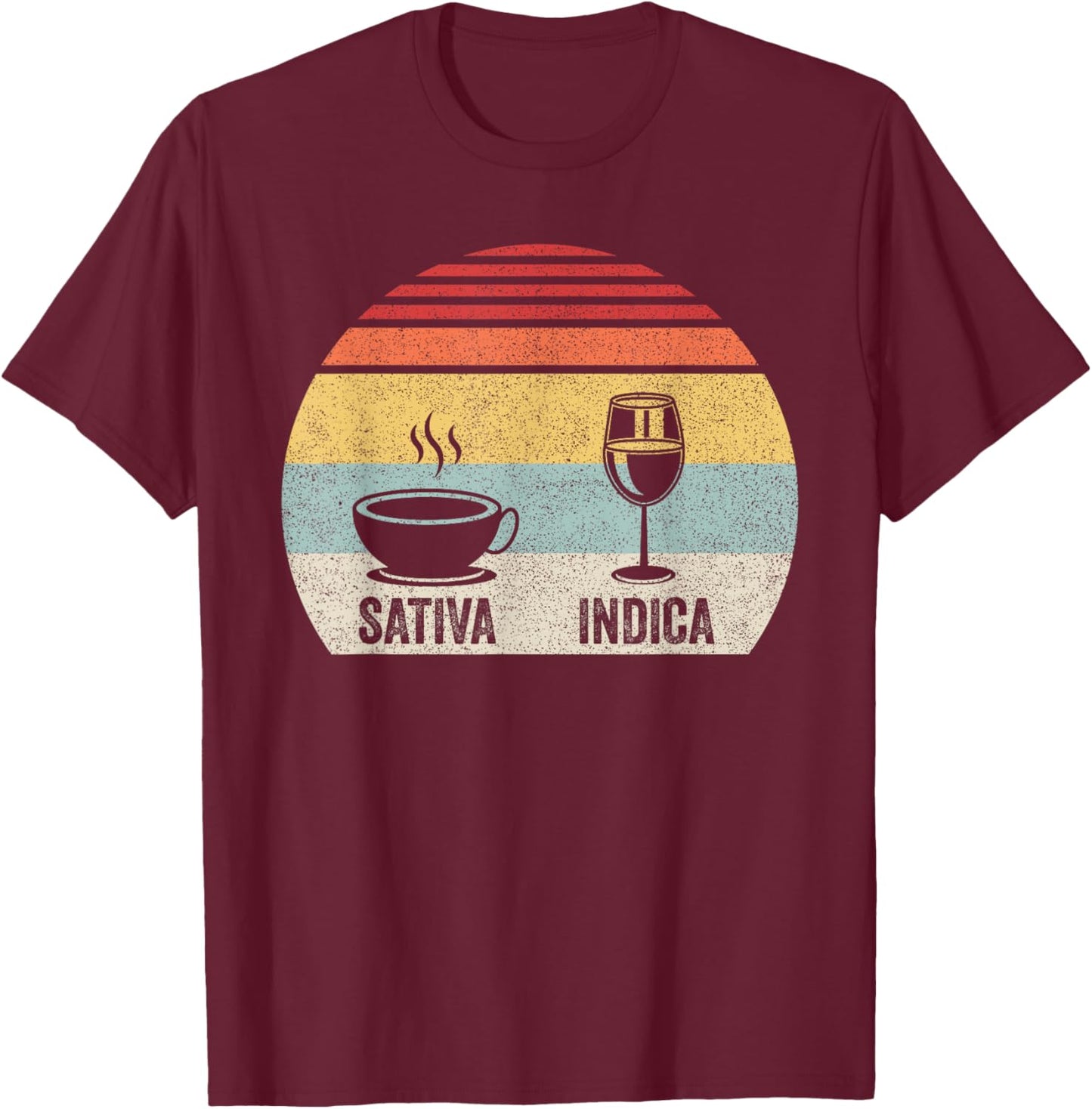 Vintage Retro Coffee Wine Sativa Indica T-Shirt - T-Shirt | Maroon