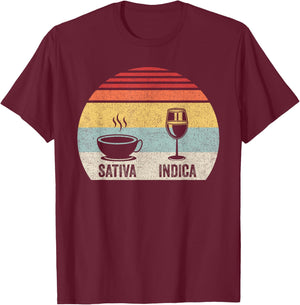 Vintage Retro Coffee Wine Sativa Indica T-Shirt - T-Shirt | Maroon
