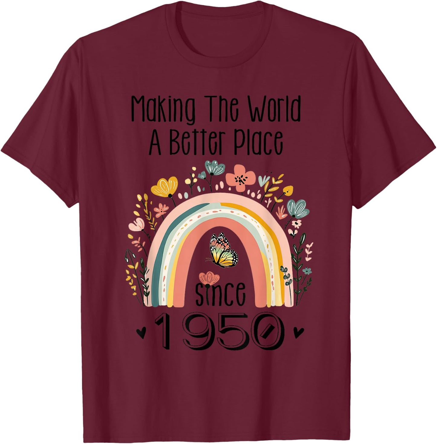 75th Birthday Making The World A Better Place Since 1950 T-Shirt - T-Shirt | Maroon