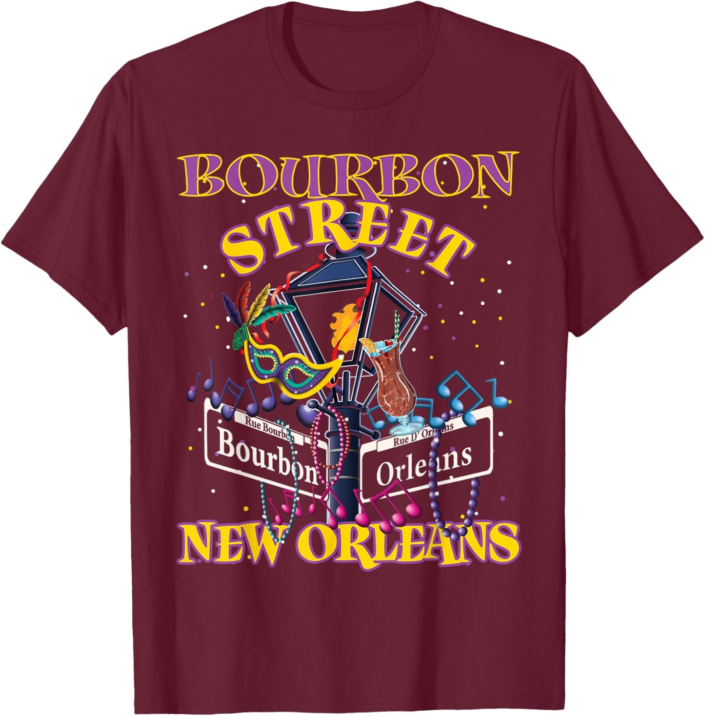 New Orleans Bourbon Street French Quarter 2026 NOLA T-Shirt - T-Shirt | Maroon