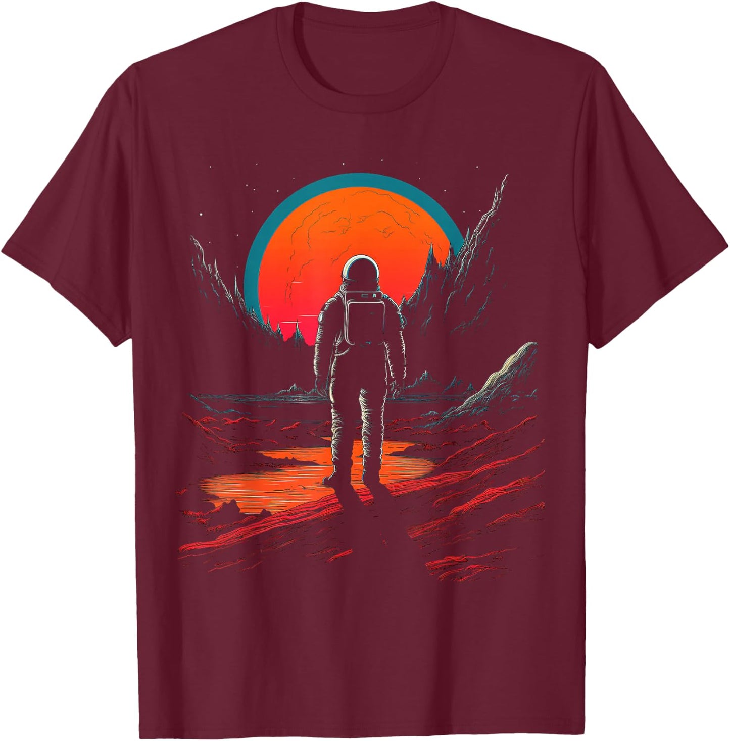 Astronaut Mountains Space Astronaut T-Shirt - T-Shirt | Maroon