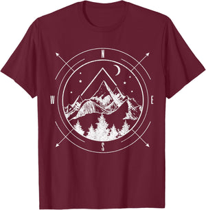 Hiking Camping Mountains Compass Hiker Camper Outdoor T-Shirt - T-Shirt | Maroon