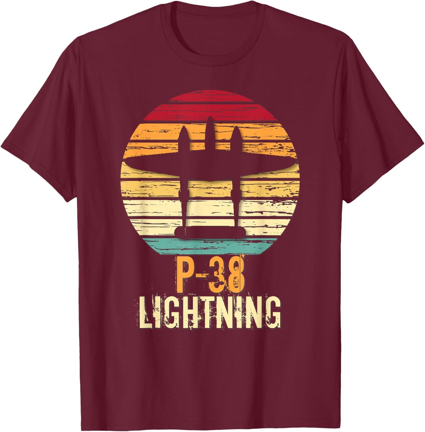 Vintage Warbird P-38 Lightning Fighter Airplane T-Shirt - T-Shirt | Maroon