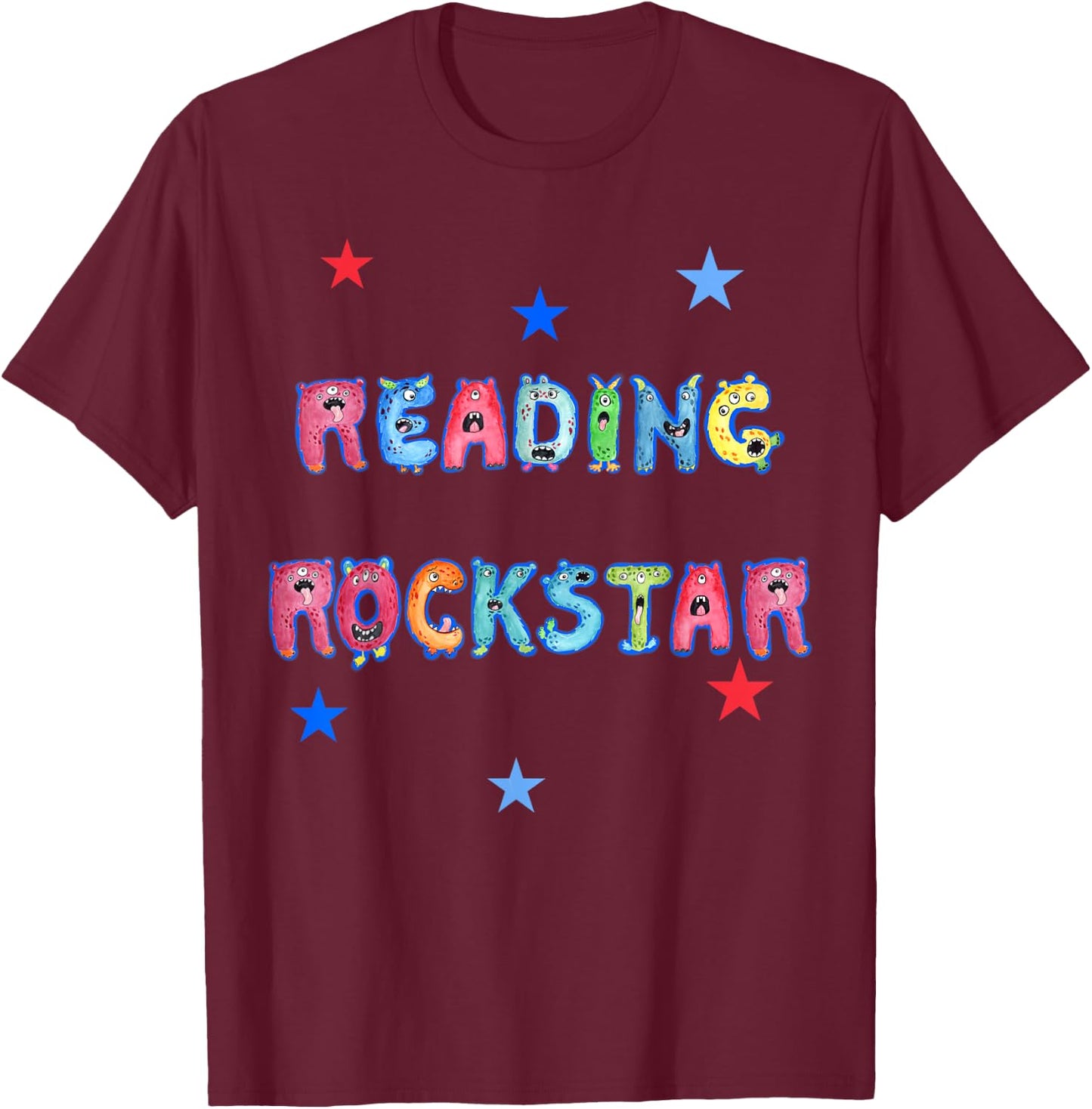 Reading Rockstar, Funny, Cool Monster Alphabet Letters T-Shirt - T-Shirt | Maroon