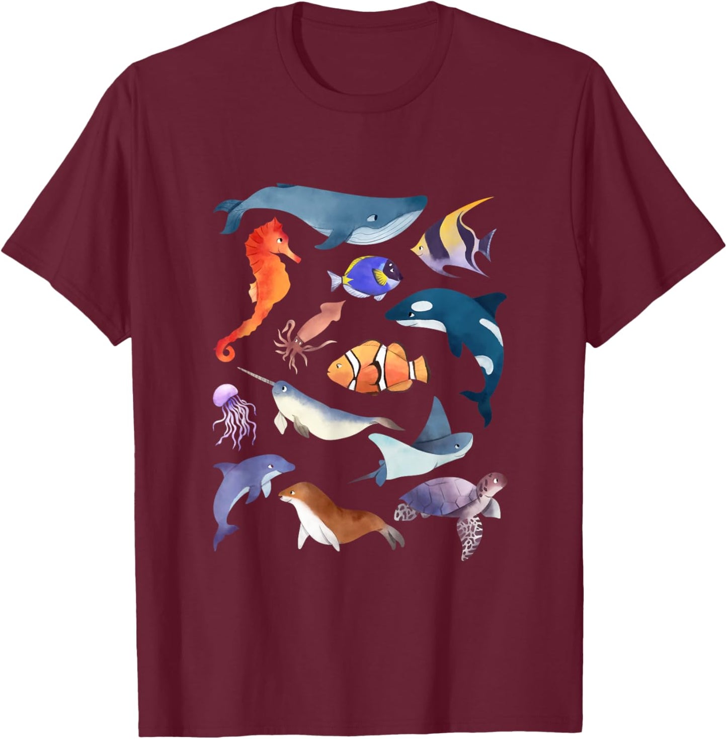 Sea Animals Shirt Funny Ocean Marine Creatures Gifts T-Shirt - T-Shirt | Maroon