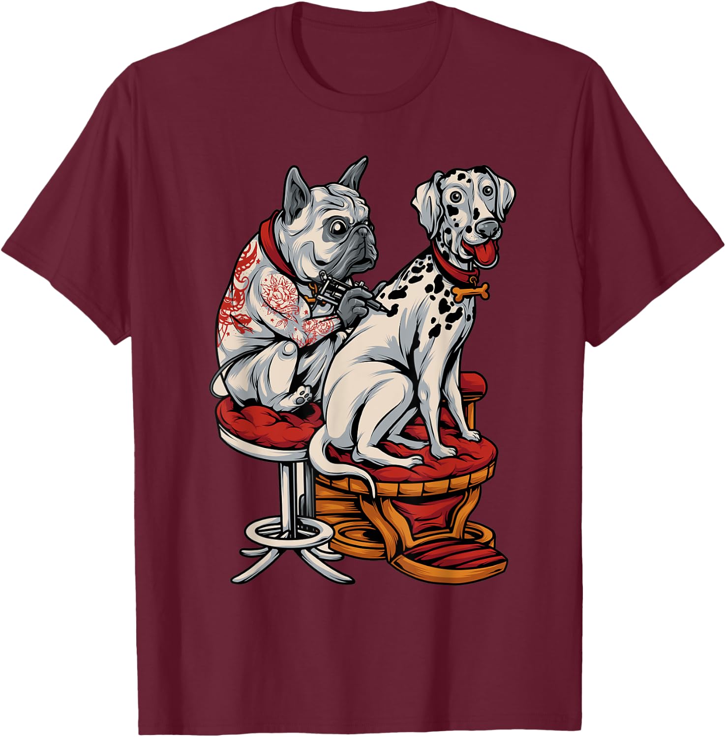 Frenchie Pug Dalmatian French Bulldog Tattoo T-Shirt - T-Shirt | Maroon