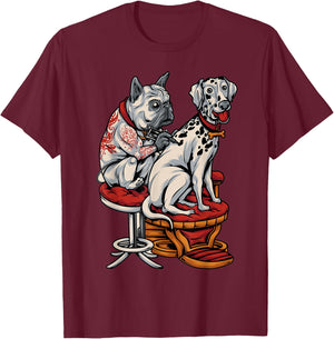 Frenchie Pug Dalmatian French Bulldog Tattoo T-Shirt - T-Shirt | Maroon