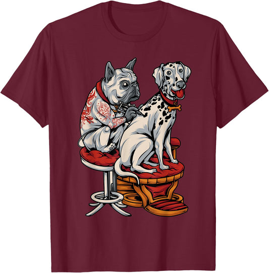Frenchie Pug Dalmatian French Bulldog Tattoo T-Shirt - T-Shirt | Maroon