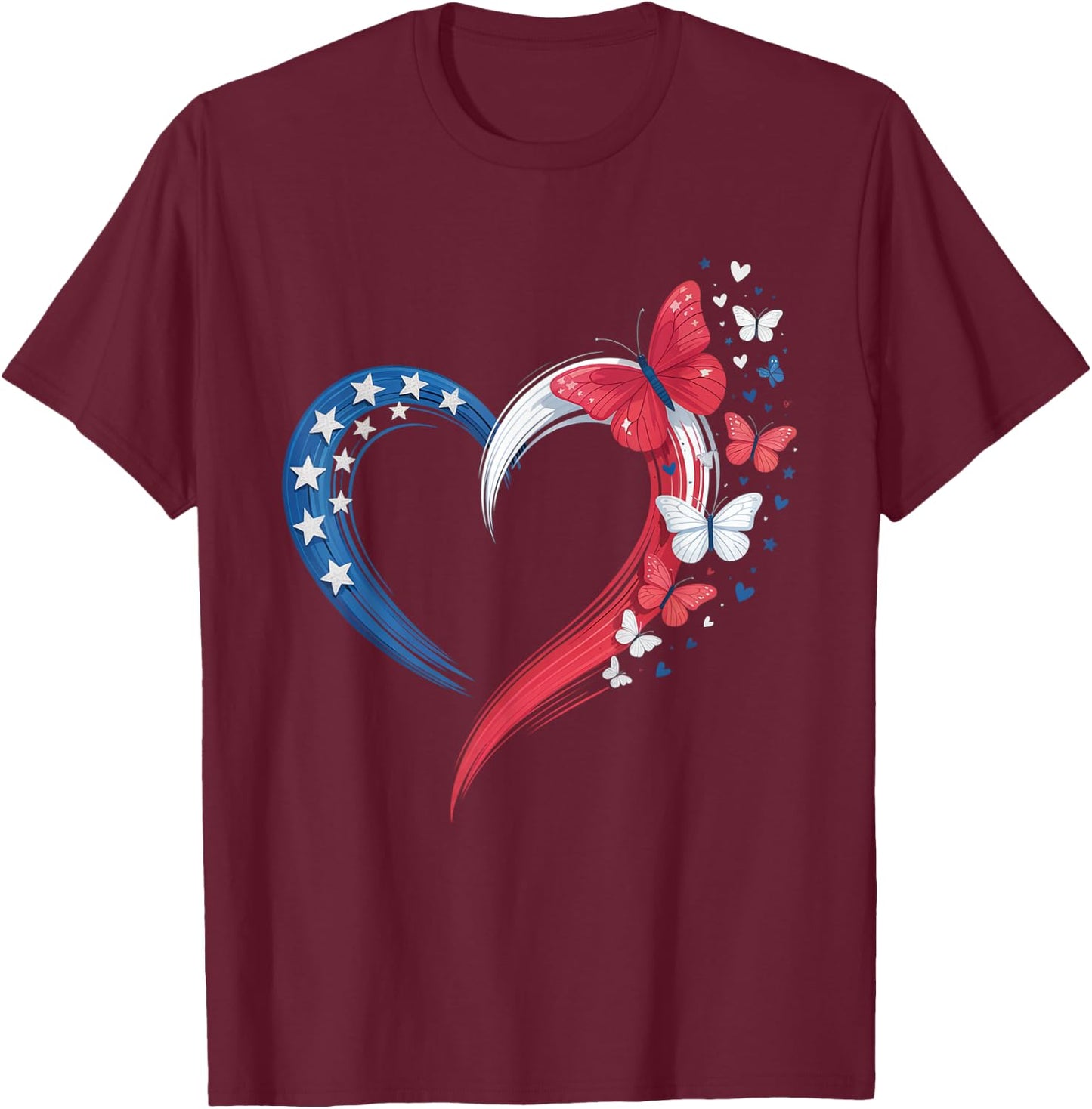 Butterfly Red White Blue Patriotic USA Flag 4th Of July T-Shirt - T-Shirt | Maroon