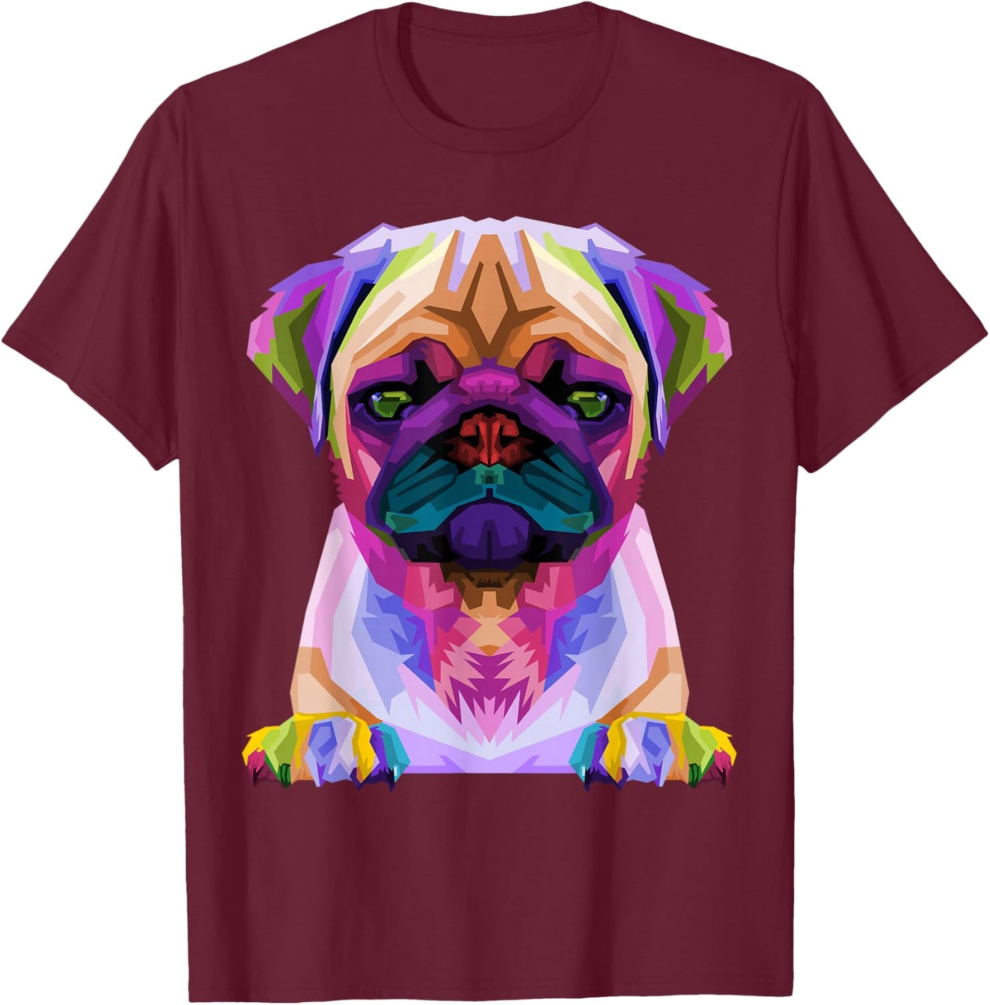 Pug Pop Art Colorful Portrait for Dog Lovers T-Shirt - T-Shirt | Maroon