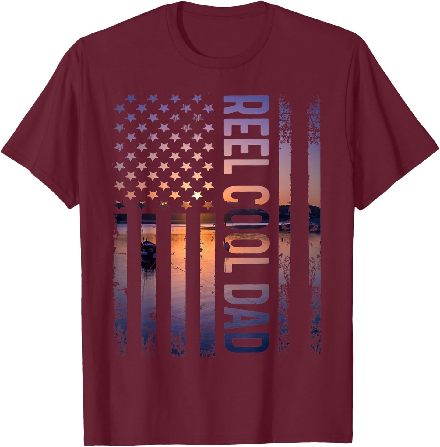 Reel Cool Dad Vintage Patriotic Daddy On Father's Day T-Shirt - T-Shirt | Maroon