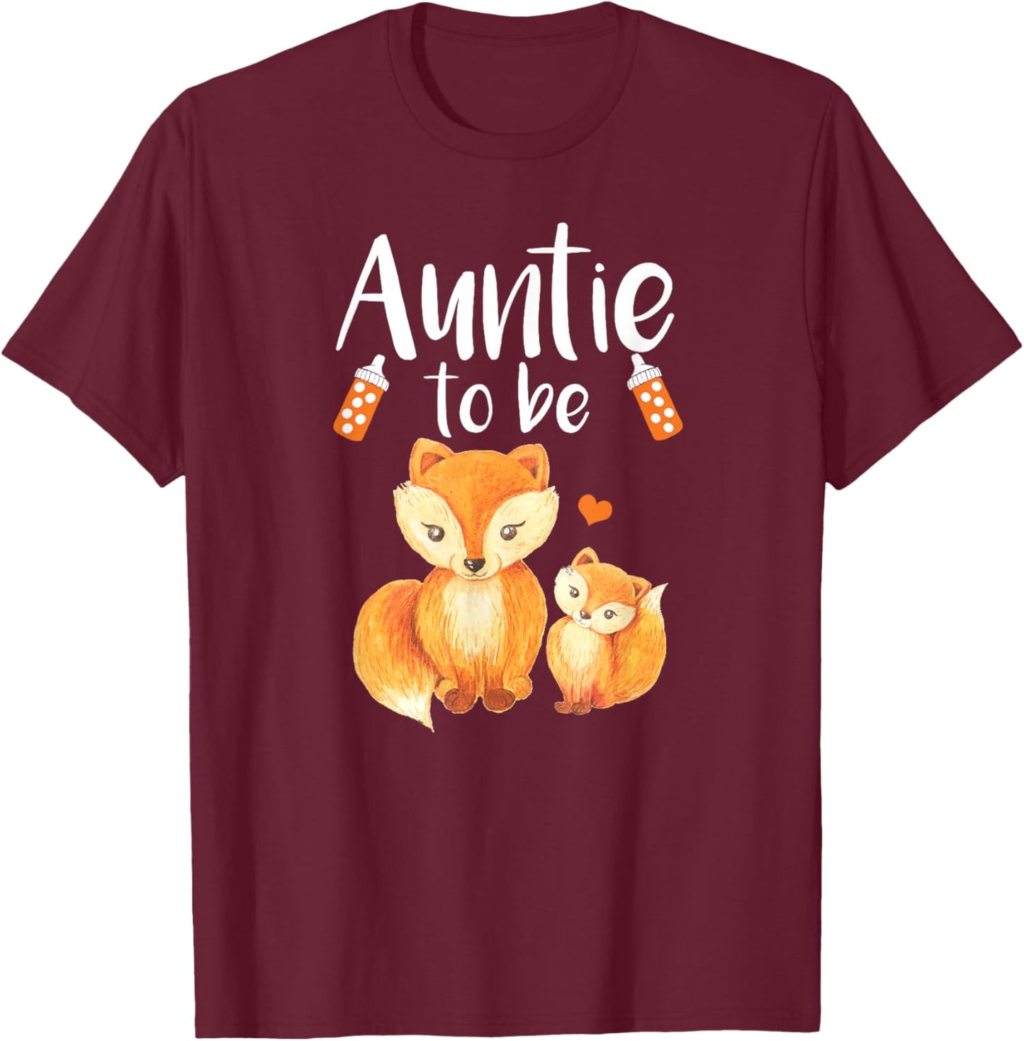 Auntie To Be Fox Baby Shower Cute Forest Animal T-Shirt - T-Shirt | Maroon