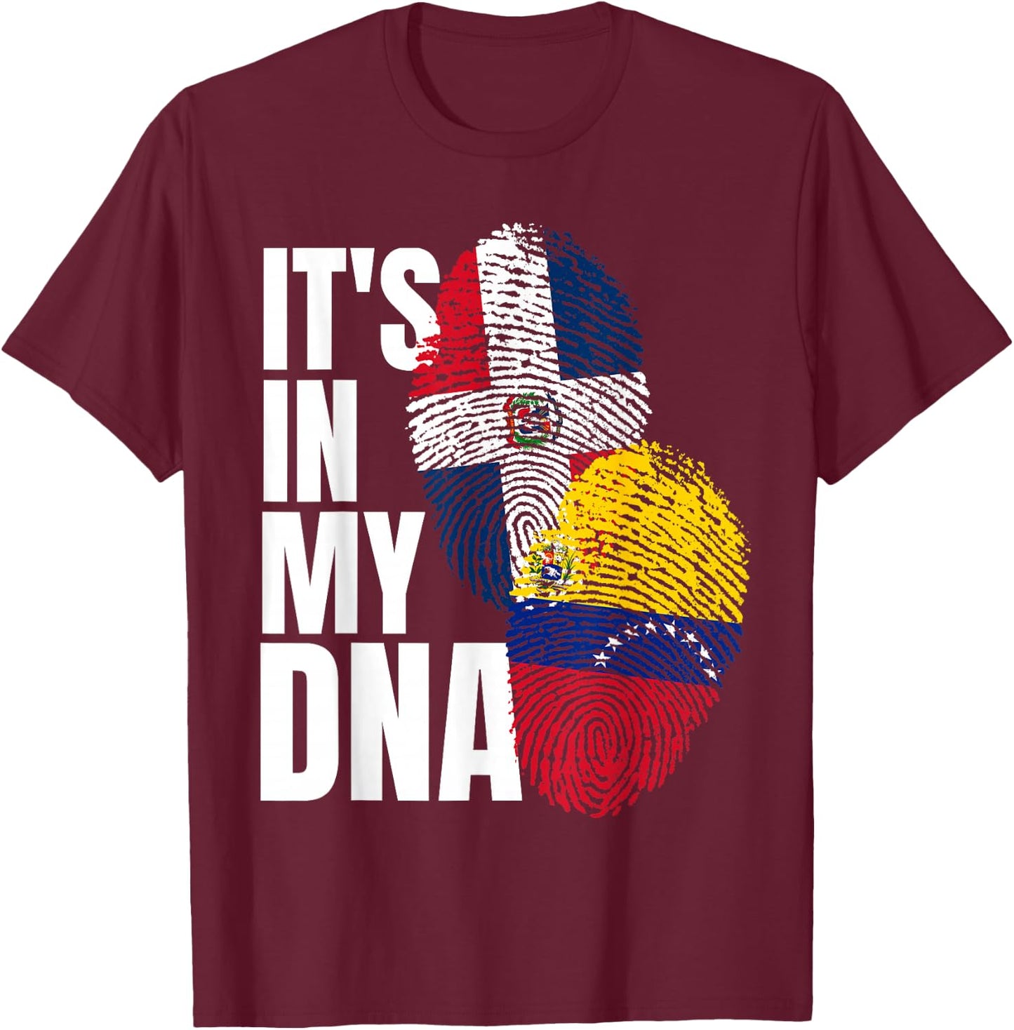 Dominican And Venezuelan DNA Mix Flag Heritage T-Shirt - T-Shirt | Maroon