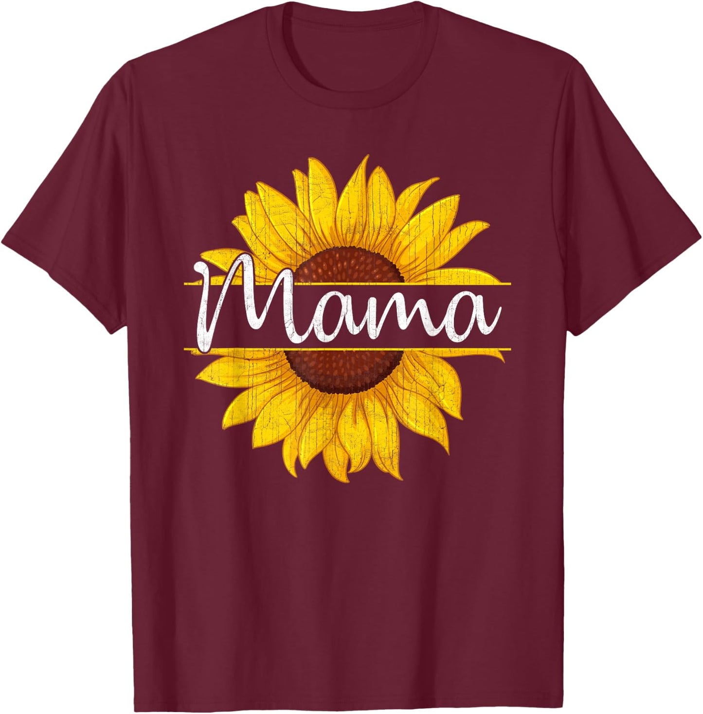 Summer Vintage Yellow Sunflower Graphic Sunflower Mama T-Shirt - T-Shirt | Maroon