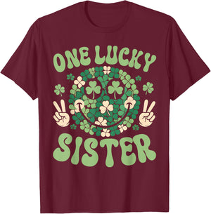 Patricks Day Family Matching Groovy Retro One Lucky Auntie T-Shirt - T-Shirt | Maroon
