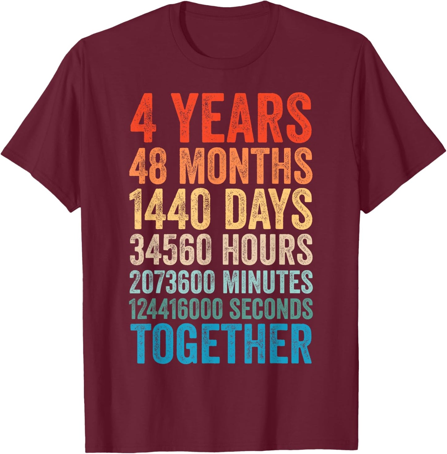 4 Year Anniversary Him Her Couple 4th Wedding T-Shirt - T-Shirt | Maroon