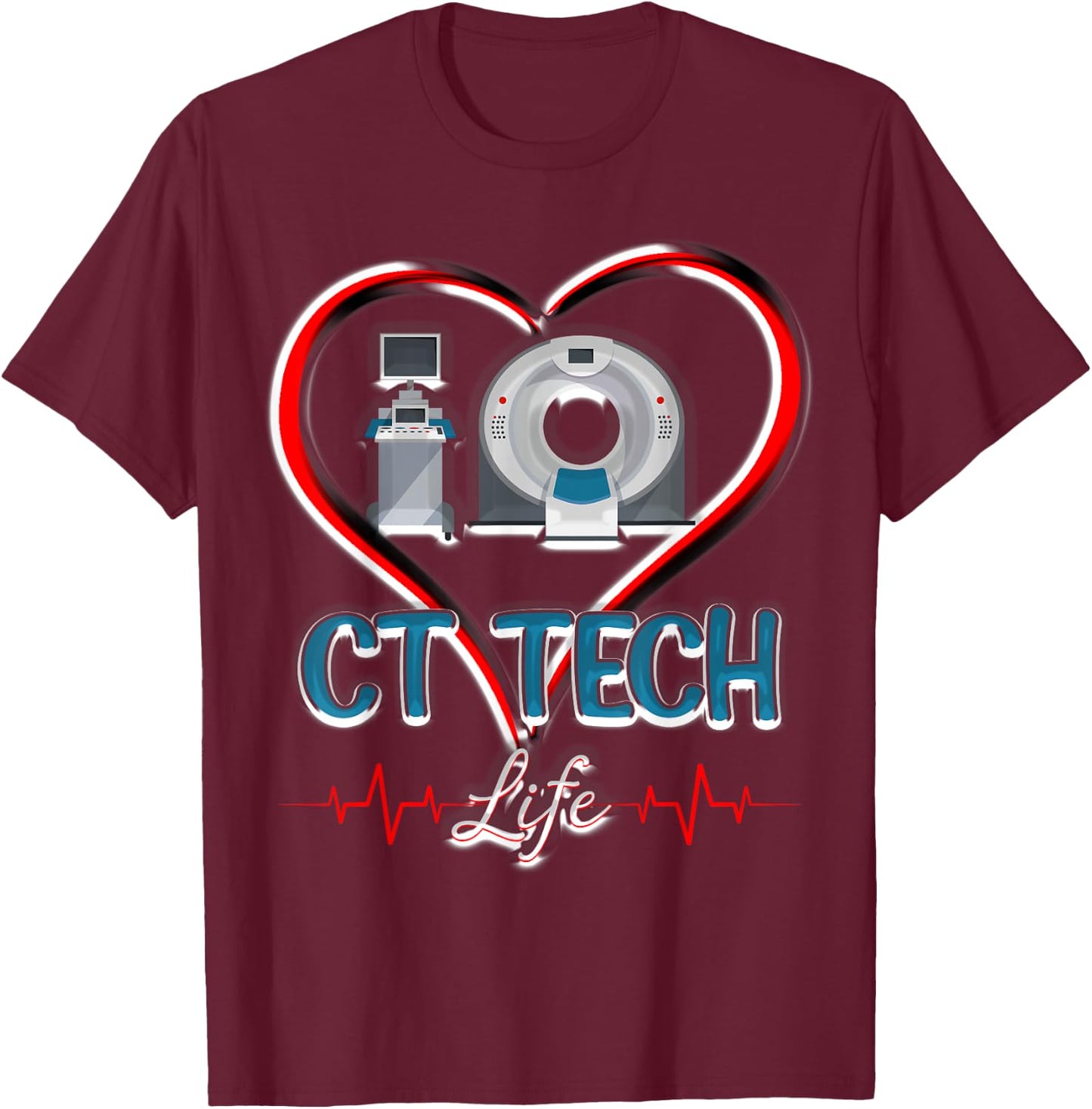 CT Tech Life Heart Funny Technologist T-Shirt - T-Shirt | Maroon