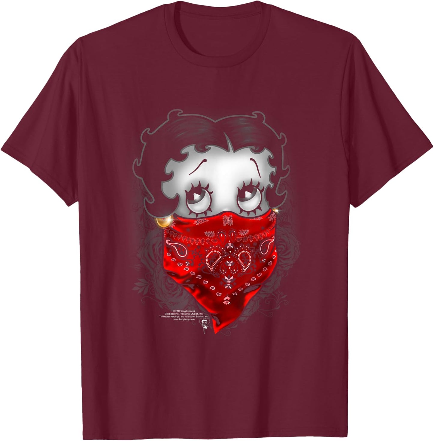 Betty Boop Bandana & Roses T-Shirt - T-Shirt | Maroon