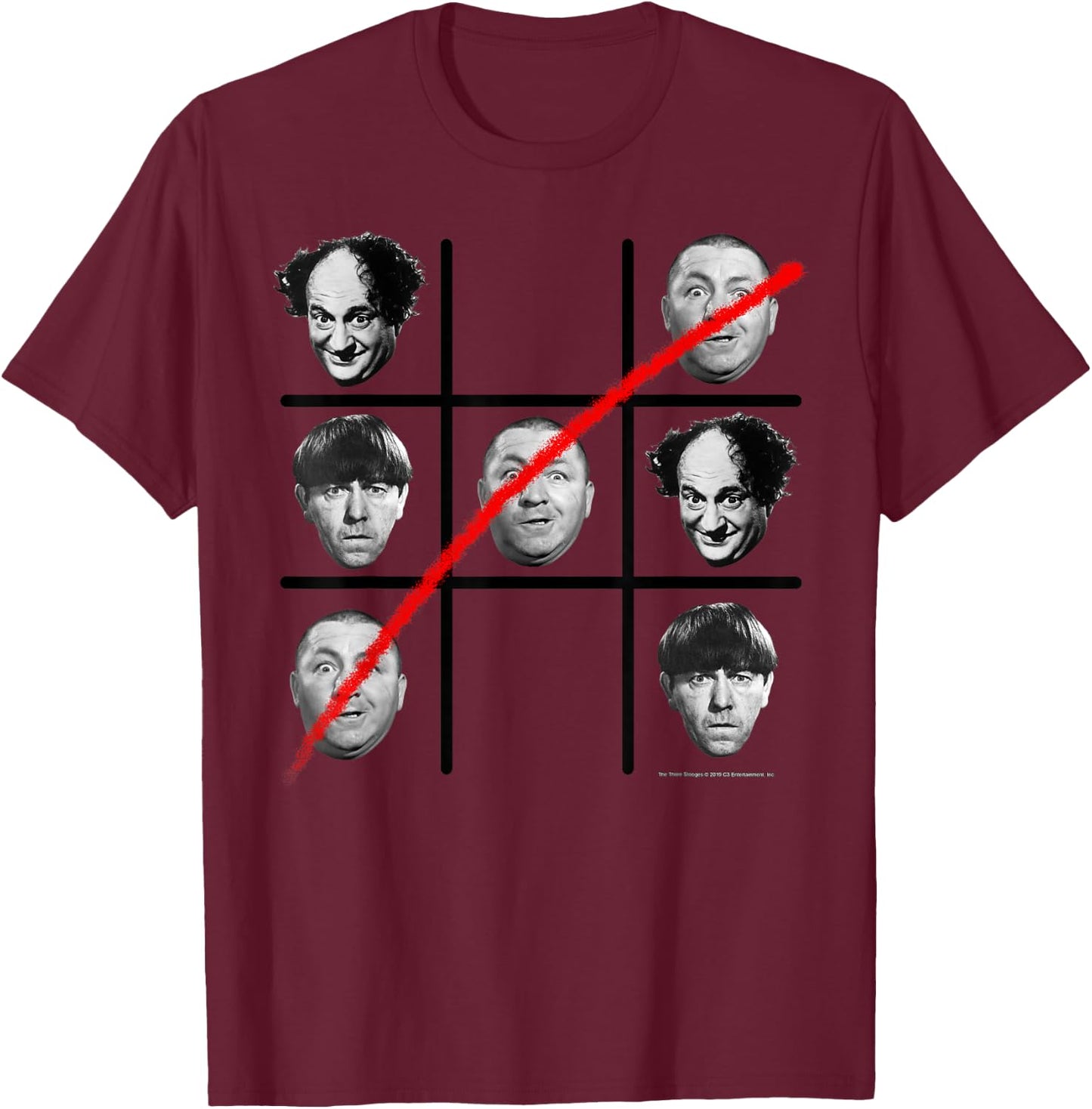 TTS- The Three Stooges Tic Tac Toe T-Shirt - T-Shirt | Maroon